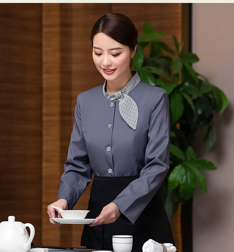 饭店服务员工作服大码女酒店餐饮长袖火锅店复古名族风中式秋