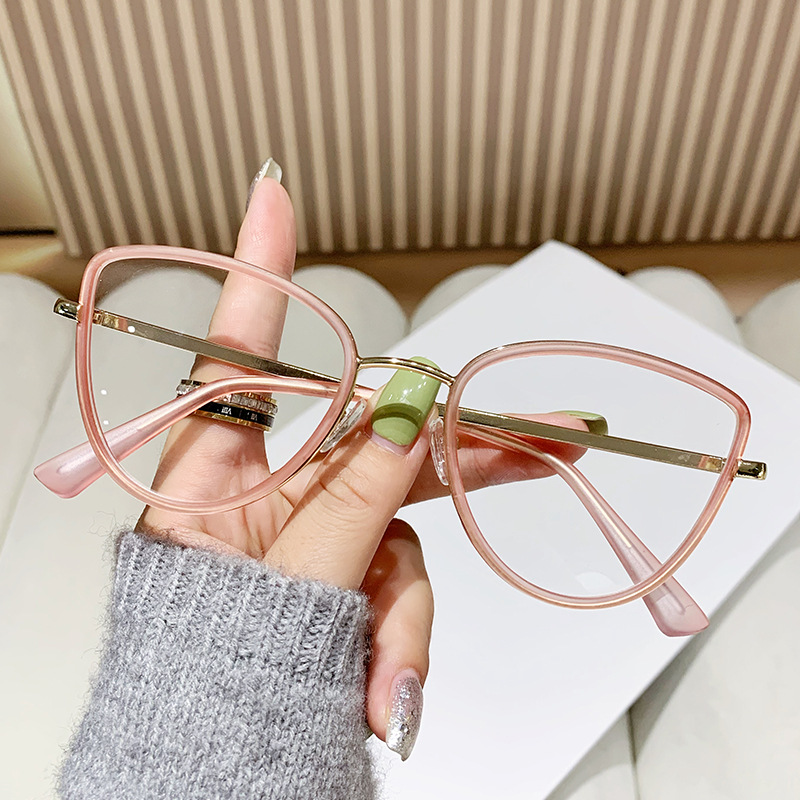 Anti-Blue Light Metal Cat Eye Plain Glasses New Ins Glasses Frame Cross-Border Fashion with Myopic Glasses Option Glasses Frame