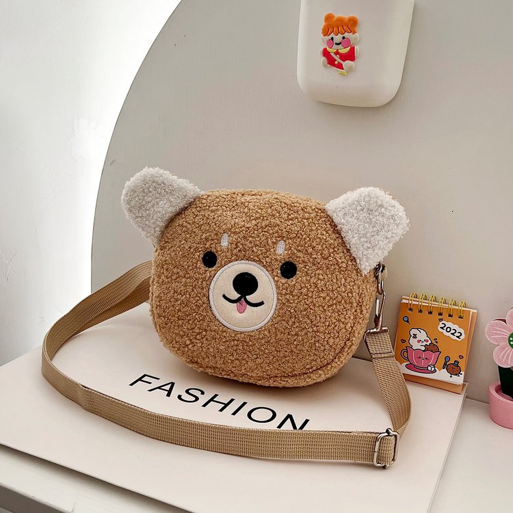 Autumn and Winter Plush Small Bag Cartoon Mobile Coin Purse Women's Shoulder Cute round Bag Zipper Chain Bag