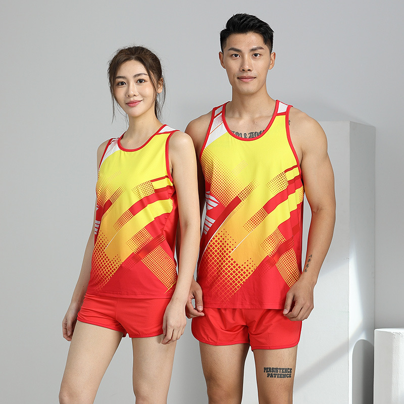 新款田径服套装男女训练背心短裤夏队服马拉松跑步装备比赛运动服