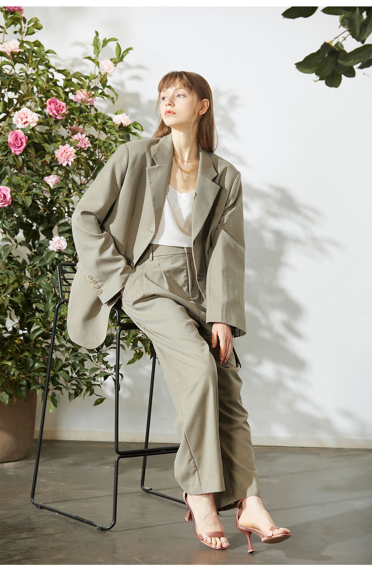 米可帛恩秋季新款宽松休闲西装外套中长款廓形西服上衣82964a