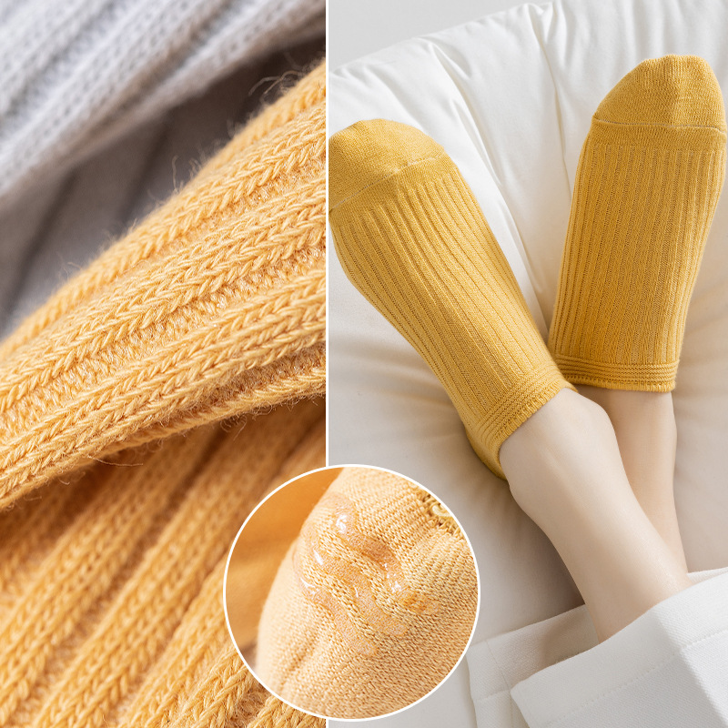 Double Needle Socks Boat Socks Women Spring and Summer Solid Color All Cotton Socks Women with Silicone Non-Slip Tight Low Top Invisible Socks