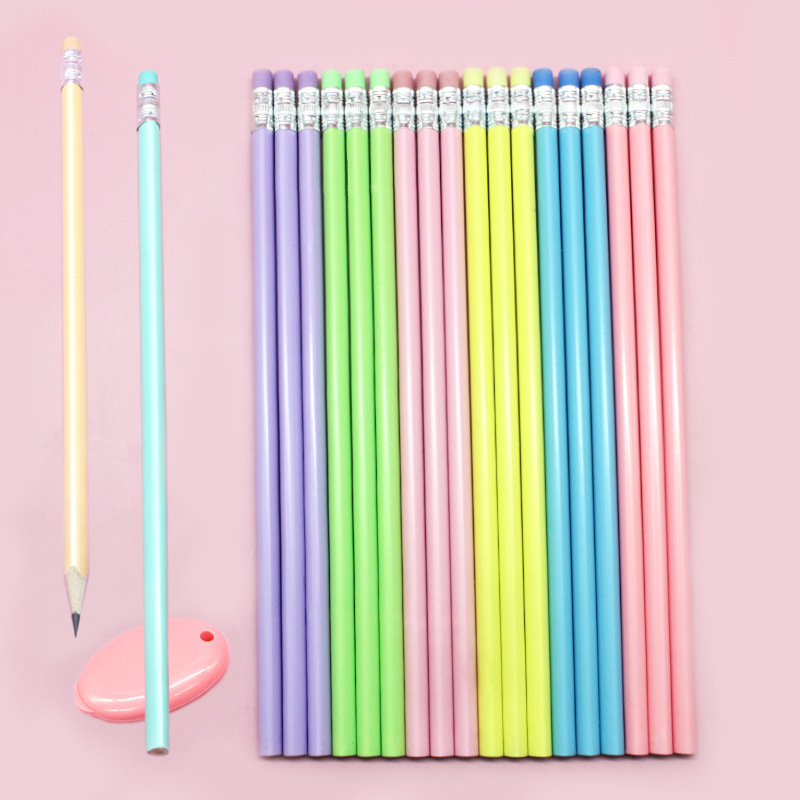 Pencil Wholesale Macaron Triangle Pole Bright Light Basswood with Eraser Sketch Drawing Pen Learning Stationery HB Pencil