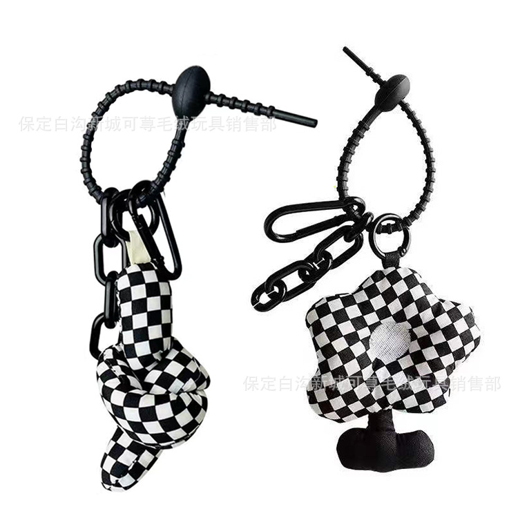 Korean Style Twist Button Pendant Internet Celebrity Black and White Plaid Small Flower Cute Clothing Purse Accessories Doll Key