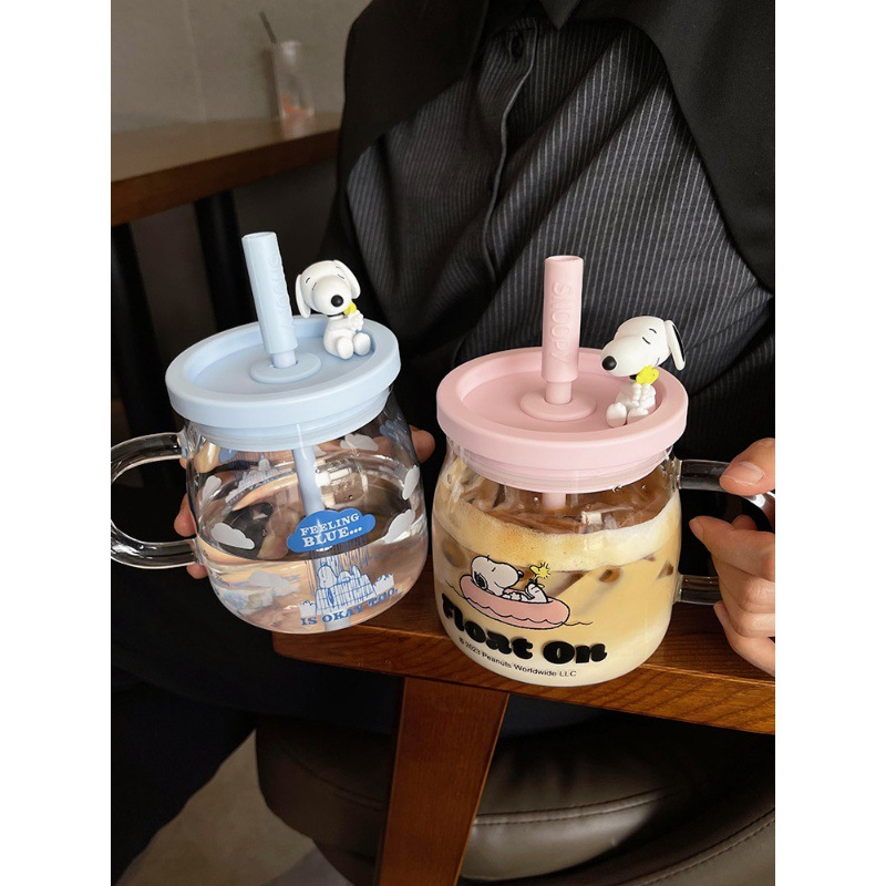 Snoopy Large Capacity Glass Girls Good-looking Household Drinking Cups Adult High Temperature Resistance Cup with Straw Milk Cup