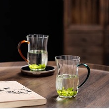 厂家批发高硼硅透明玻璃绿茶杯花茶杯果汁杯带把玻璃单杯
