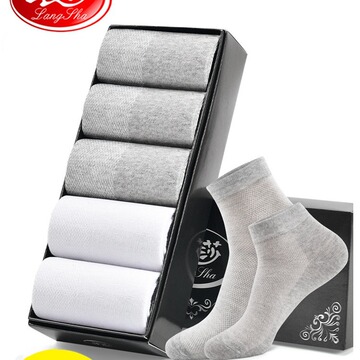 5双浪莎男士中筒袜夏天薄款全棉袜子男纯色短袜男袜子全棉批发