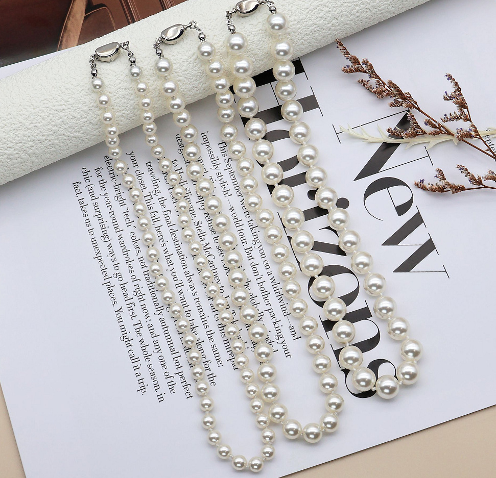 Shijia Pearl Necklace Ornament Women's High-Grade Exquisite Sweater Chain Retro Temperament Wild Niche Clavicle Chain Wholesale