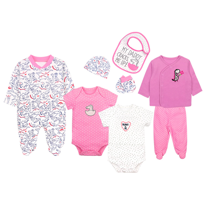 Factory in Stock Wholesale Foreign Trade European and American Baby Jumpsuit 8-Piece Set Ins Pop Baby Boy Baby Baby Baby Clothing