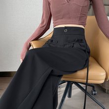 新中式黑色西装裤女春季国风高腰窄版垂感高级感小个子休闲阔腿裤