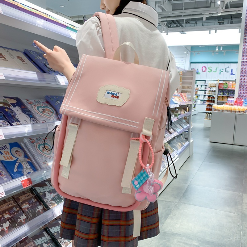 2023 New Fashion Casual Backpack Wholesale Korean Ins Solid Color Backpack Mori Style Early High School Student Schoolbag