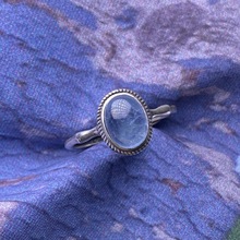 海蓝宝戒指s925银镶嵌简单包边复古尼泊尔竹节款女手饰品晶体透