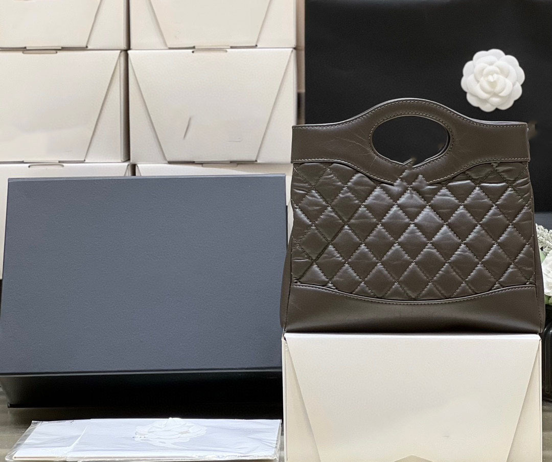 23a春夏新款 31bag迷你mini深棕色菱格牛皮链条手拎单肩斜挎包