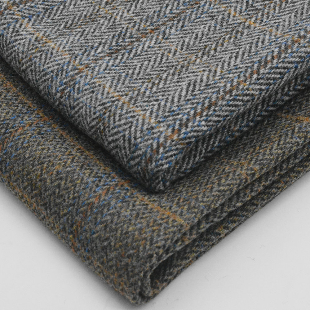 0成交0米复古哈里斯风混色人字格纹3色粗花人字呢羊毛面料 秋冬西装