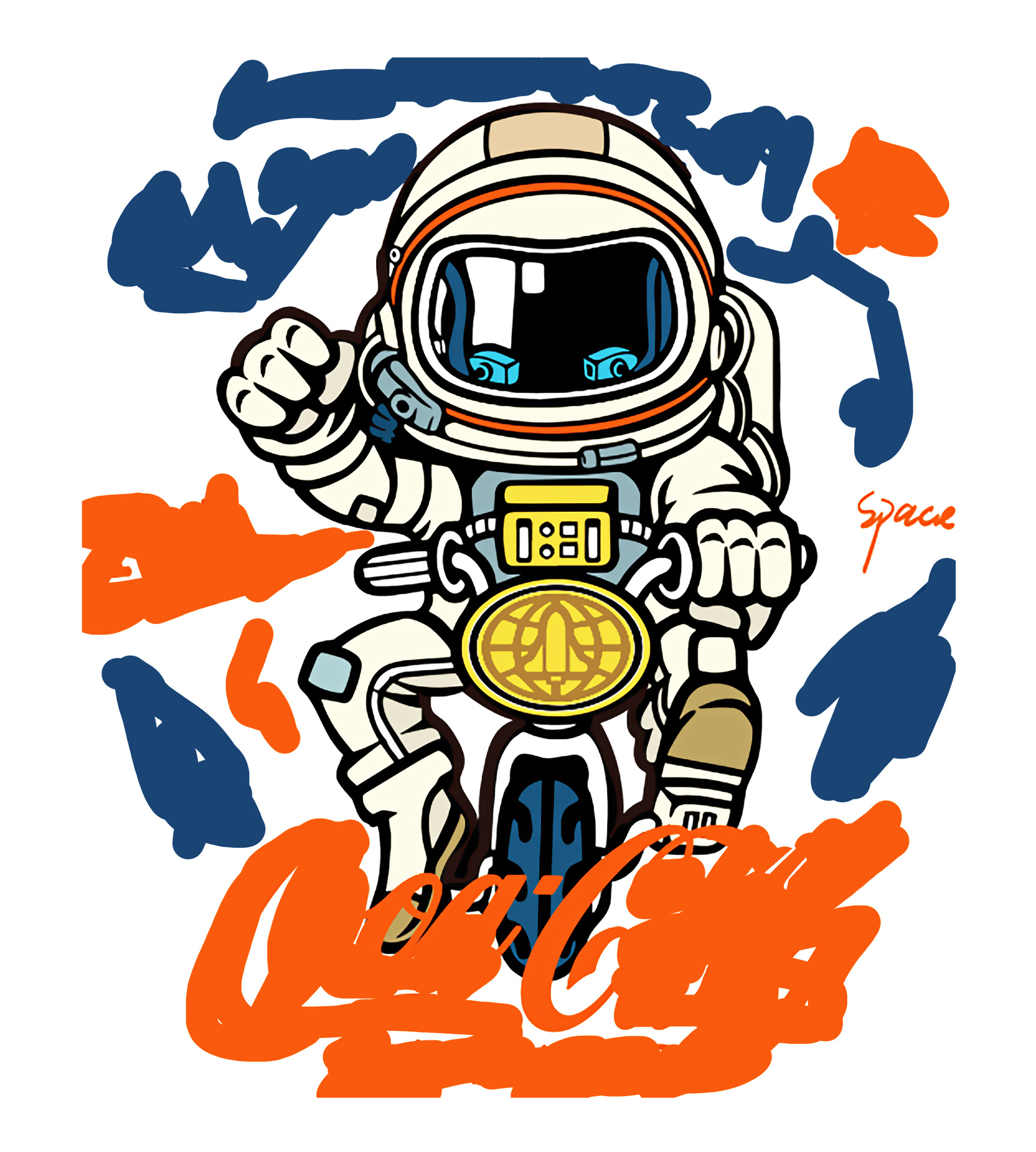 烫画定制潮流太空宇航员服装胶印人物图案贴柯式过粉热转印烫画贴