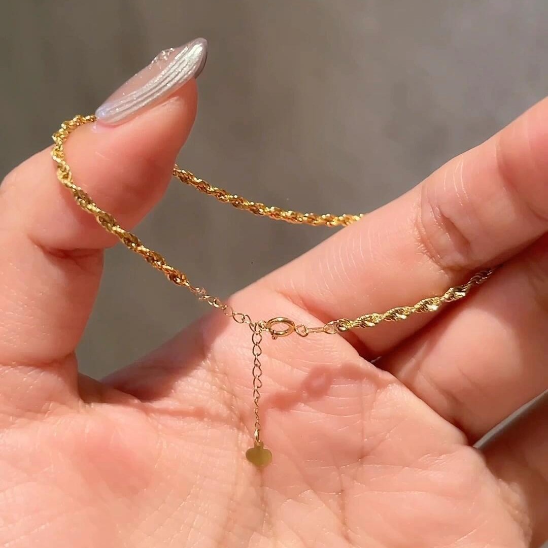 18k金麻花手链au750彩金麻绳链子素金扭绳玫瑰金手饰黄金水贝批发