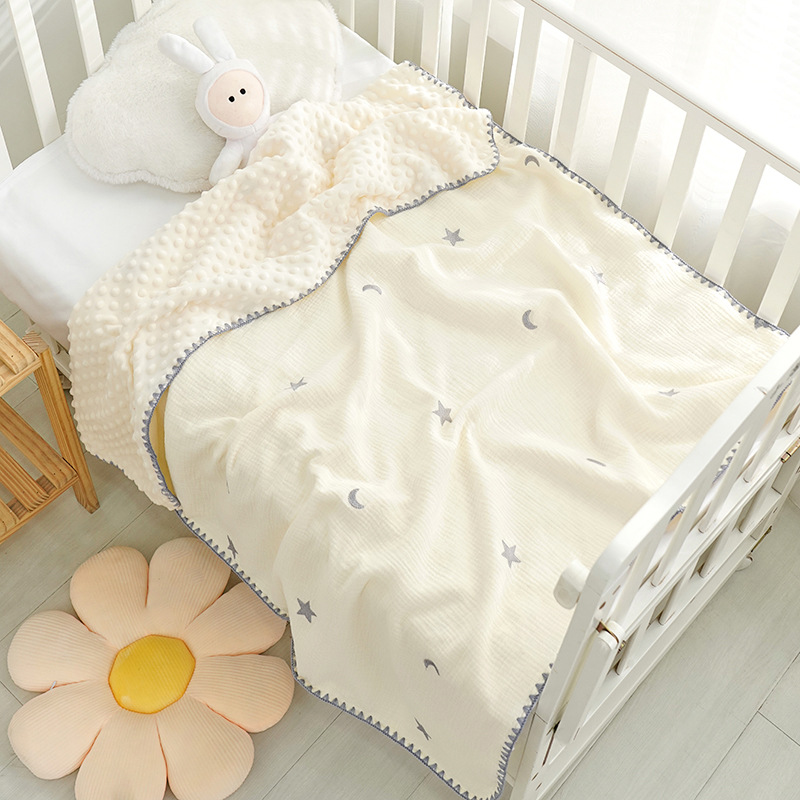 Beanie Blanket Baby Gauze Blanket Ins Embroidery Newborn Baby Comforter Blanket Children's Blankets Baby Swaddling Quilt