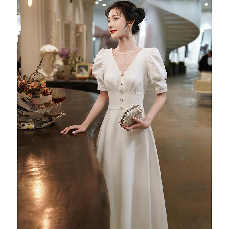 白色小礼服平时可穿法式洋装连衣裙日常毕业小礼裙正式场合晚礼服