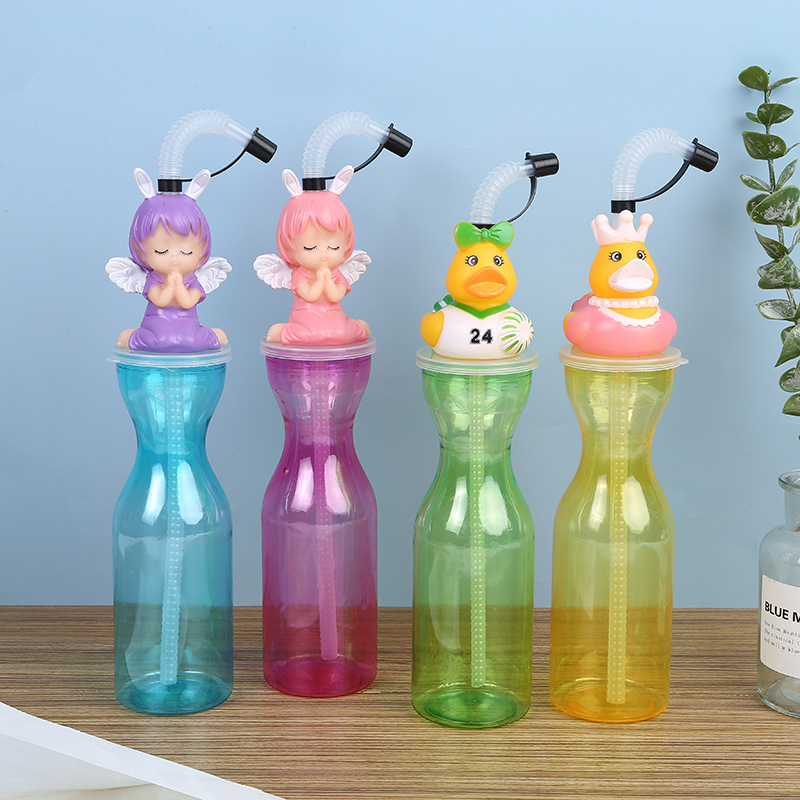 创意塑料造型卡通动物杯吸管奶茶果汁饮料杯子 厂家直供