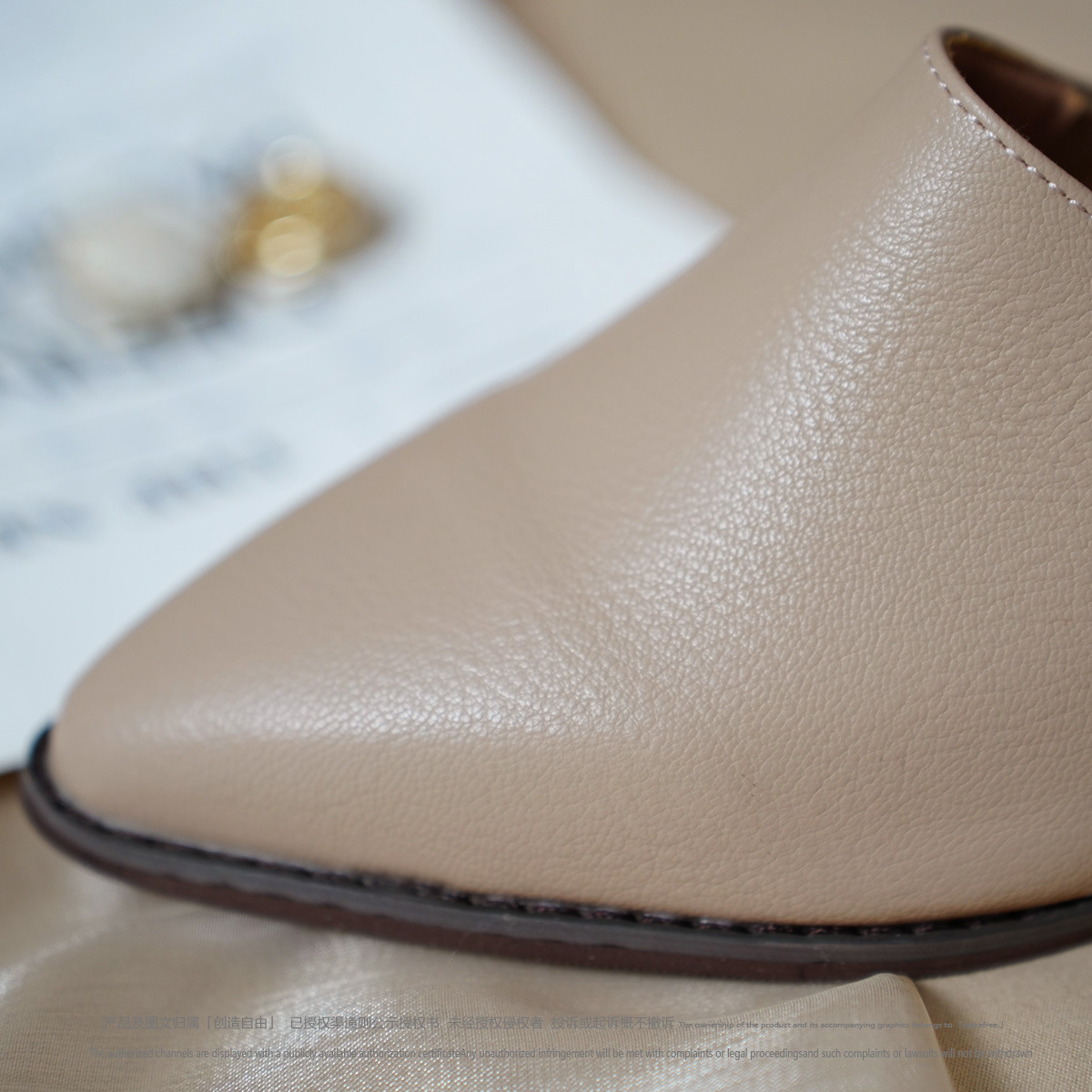 a089羊翻皮方头一脚蹬乐福鞋复古金属扣可踩跟两穿平底单鞋女