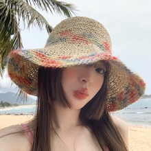 草帽女款夏季海边旅游度假沙滩透气不闷热彩色草编大檐防晒遮阳帽