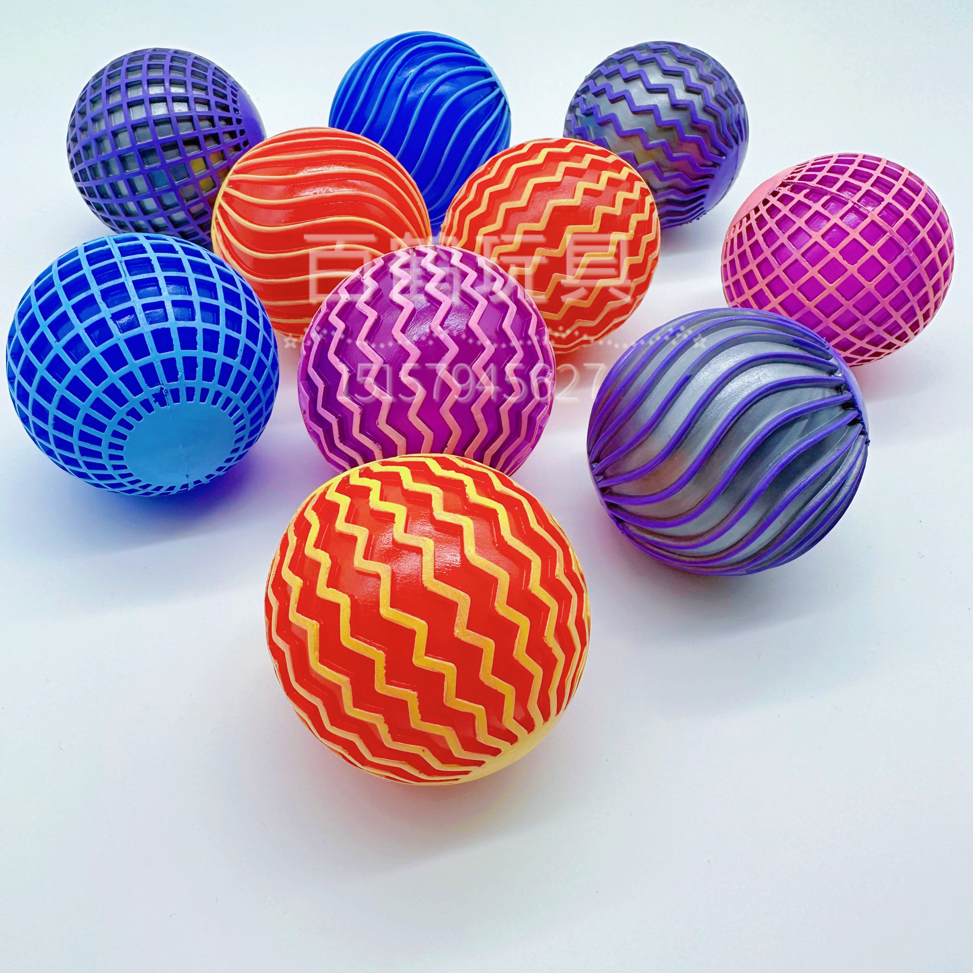 led爆款跨境花纹闪光弹力球玩具发光跳球弹球按摩纹理球宠物玩具