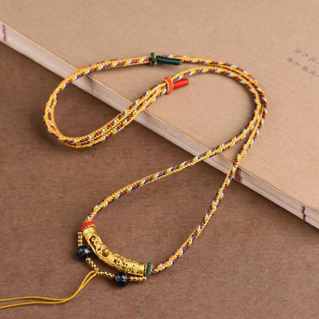 藏式手工编织挂脖项链绳蜜蜡文玩佛牌唐卡挂绳编织配吊坠民族风