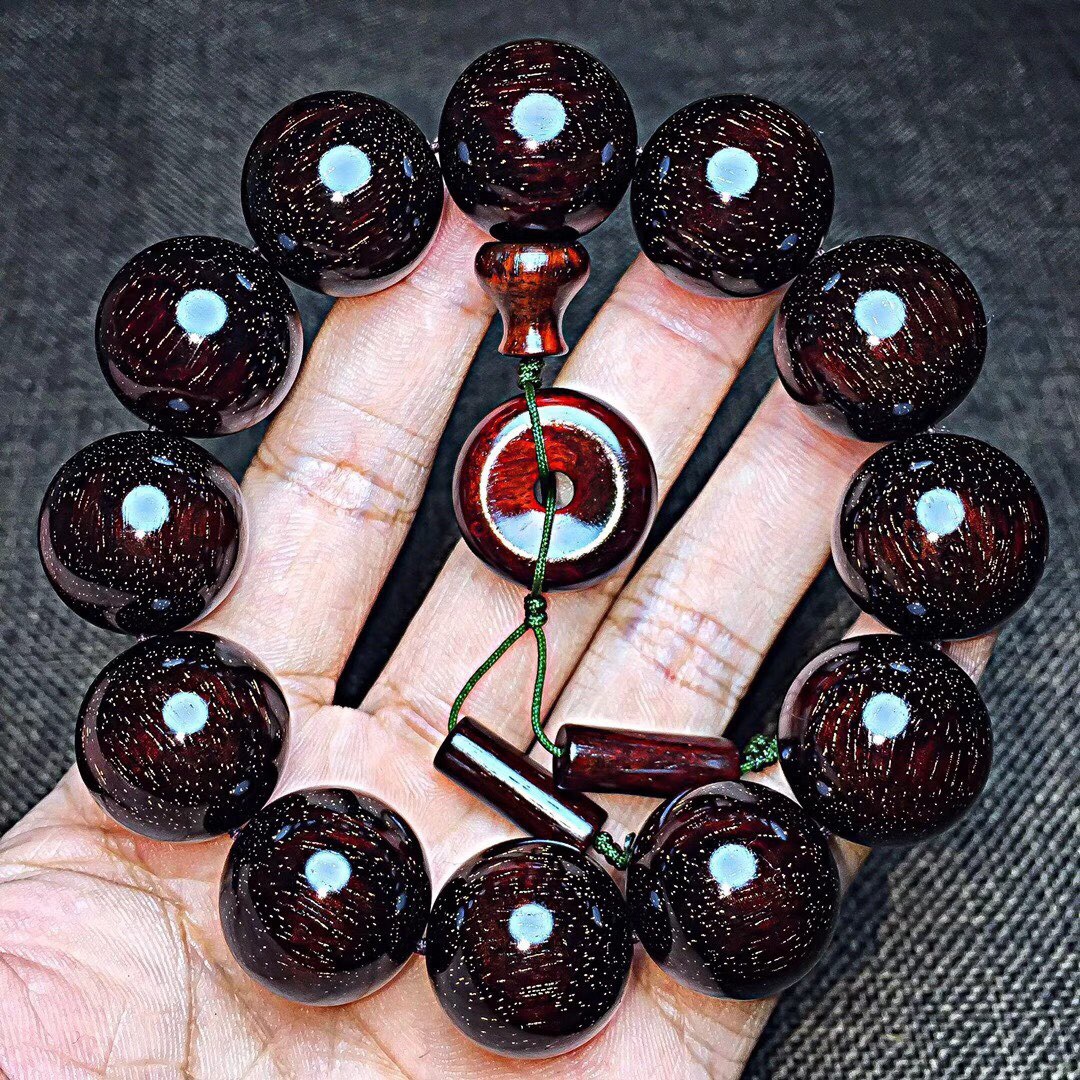 非洲小叶紫檀满金星老料20mm12颗手串 佛珠手链带平安扣配饰