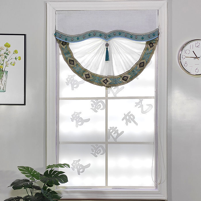 0成交3件相似北欧ins风棉麻提花窗帘罗马帘升降帘扇形小窗户卷拉帘布