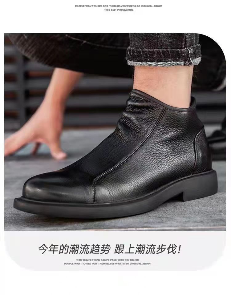 切尔西马丁靴男真皮头层牛皮外贸高帮鞋透气休闲单层皮鞋时尚男靴