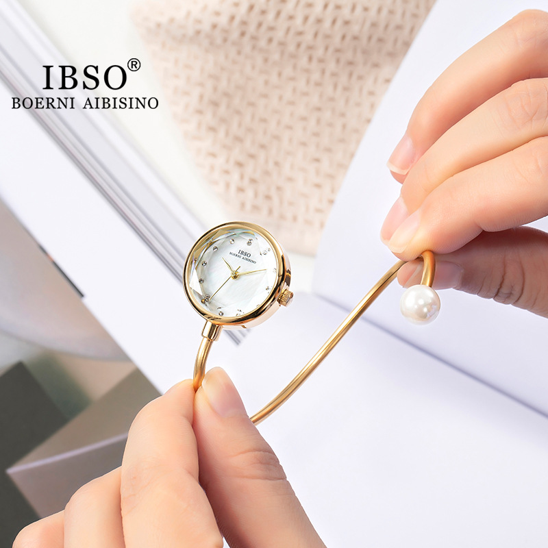 Ibso Shell Surface Pearl Watch Female Tik Tok Live Stream Popular Exquisite Diamond Cut Surface Small Bracelet Trendy