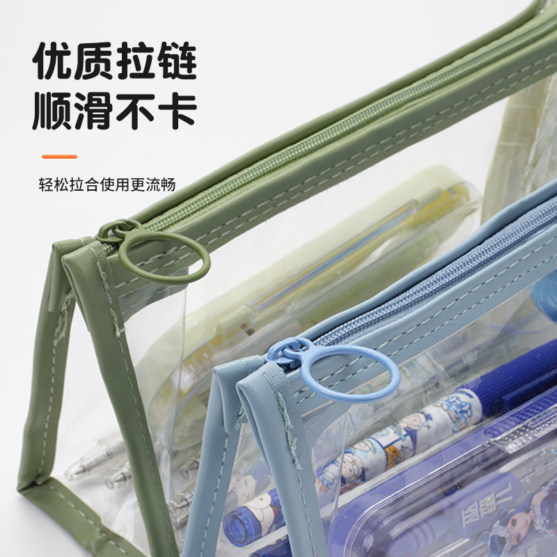 Factory Direct Supply Transparent Pencil Case Large Capacity Student Stationery Bag Korean Fashion Pencil Bag Simple Pen Bag Wholesale