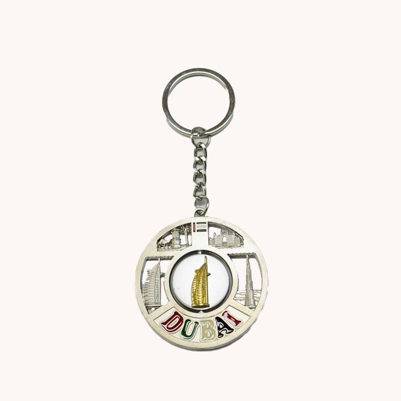 Dubai Embossed Rotating Keychain City Architecture Tourist Souvenir Keychain Zinc Alloy Key Ring Pendant