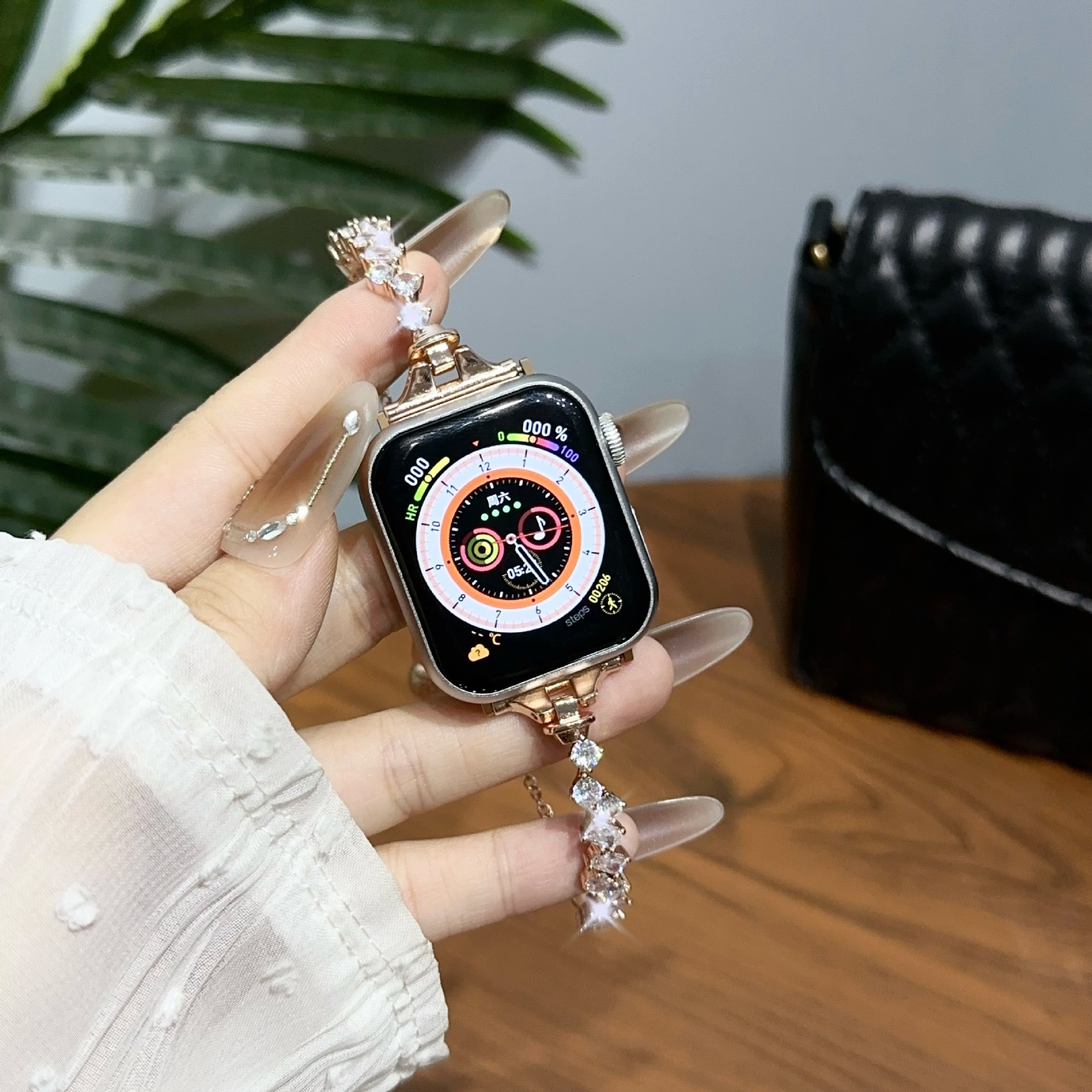 适用苹果手表9表带se不规则满钻链iwatch87654代女款金属替换手链