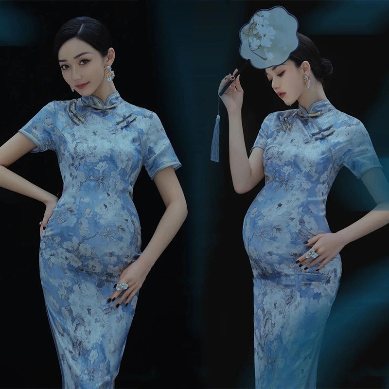 影楼工作室孕妇照服装新款辣妈旗袍中国风工笔画孕妈写真主题衣服