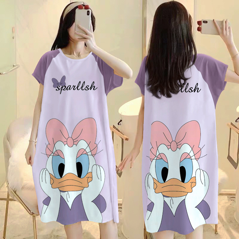 Tik Tok Live Stream High-Profile Figure Short-Sleeved Nightdress Women's Summer Korean Style Sweet Cartoon Cute Pajamas Women's plus Size Homewear