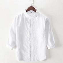 L849 新款夏季口袋衬衣男士 休闲七分袖亚麻纯色衬衫男 一件代发