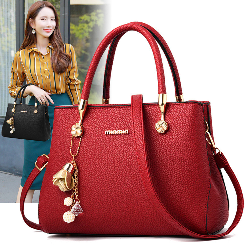 Women's Bag New Simple Handbag Korean Dignified Shoulder Messenger Bag Women's Handbag [Free Wallet]]