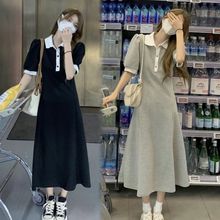 polo领拼色连衣裙夏季2025新款淑女气质中长款收腰显瘦短袖A字裙
