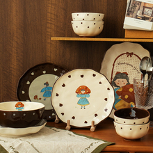 ZN4I复古可爱陶瓷米饭碗家用碗盘碟女生送礼餐具特别好看的