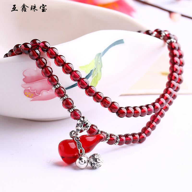 互鑫 酒红石榴石手链女款三圈多层葫芦手串生日礼物时尚饰品-阿里巴巴