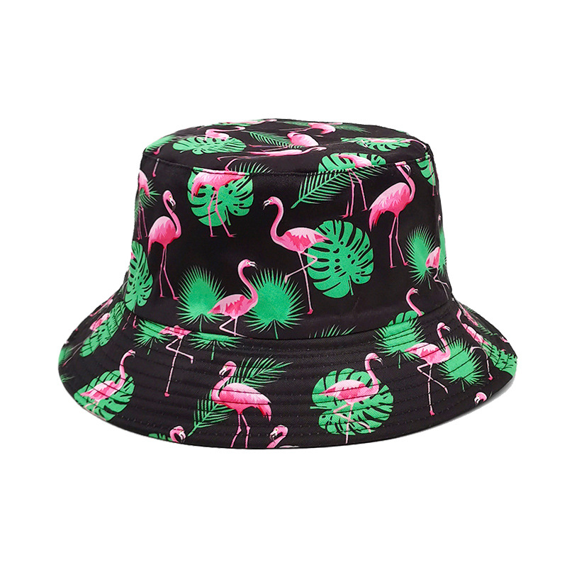 Foreign Trade Female Duplex Printing Tropical Plant Flamingo Pattern Bucket Hat Male Travel Sun-Proof Sun Hat Bucket Hat