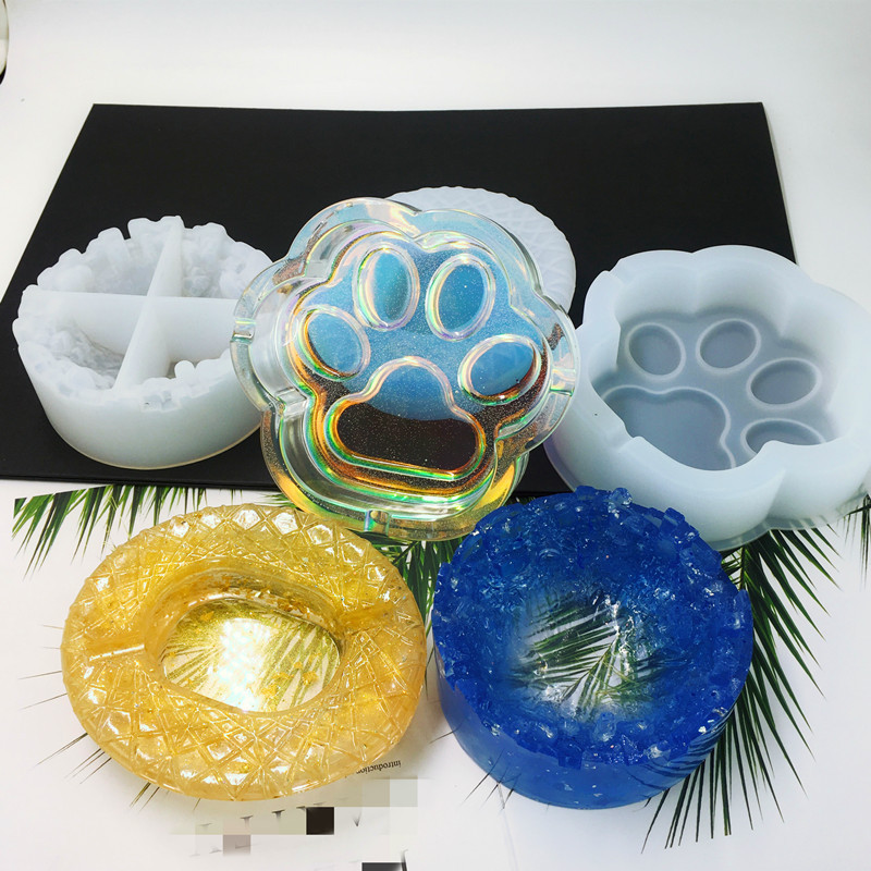 diy水晶滴胶烟灰缸模具镜面山体猫爪圆形烟灰缸立体硅胶模具饰品