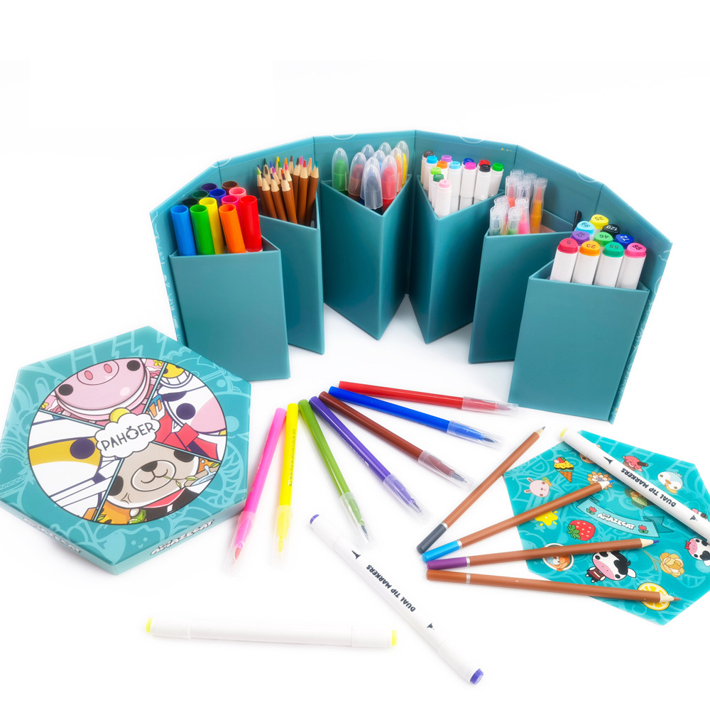 Brush 106 Pieces Three-Dimensional Paper Box Painting Kit Marker Pen Stationery Children Primary School Student Kindergarten Gifts Set