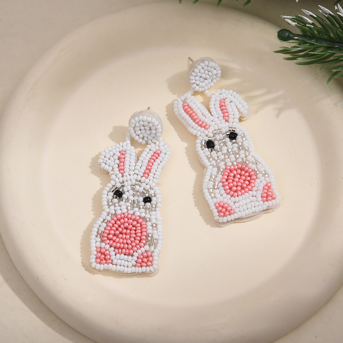 个性夸张复古编织米珠耳环 手工diy批发波西米亚串珠气质兔子耳饰