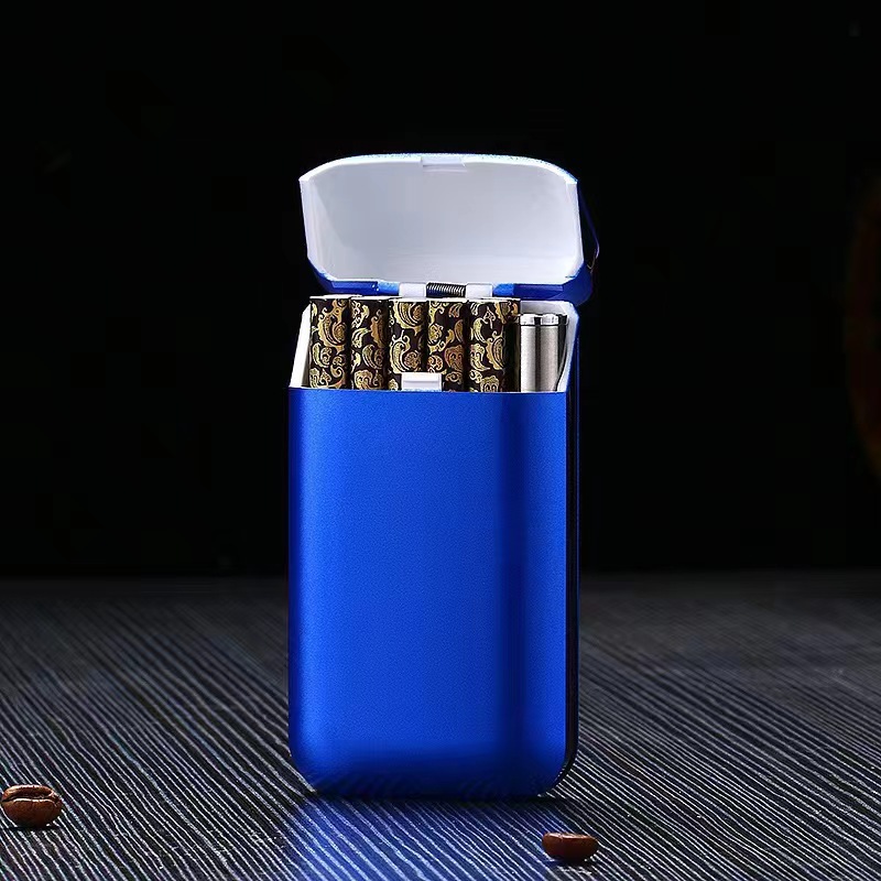 Internet Celebrity Ins Style Cigarette Box Thin 20 Cigarette Boxes Thick Smoke 10 Cigarette Boxes with Cigarette Lighter Automatic Flip Cigarette Box