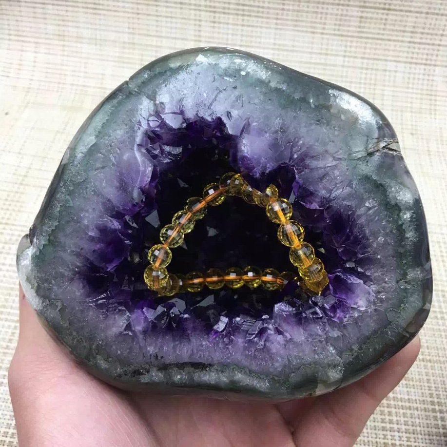 天然紫晶洞原石摆件乌拉圭紫水晶蔟开口笑水晶球招财进宝-阿里巴巴