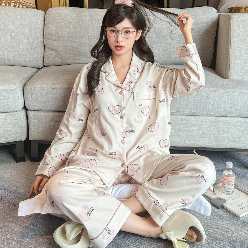女士睡衣针织棉春秋季新款长袖开衫韩版甜美休闲可外穿家居服套装