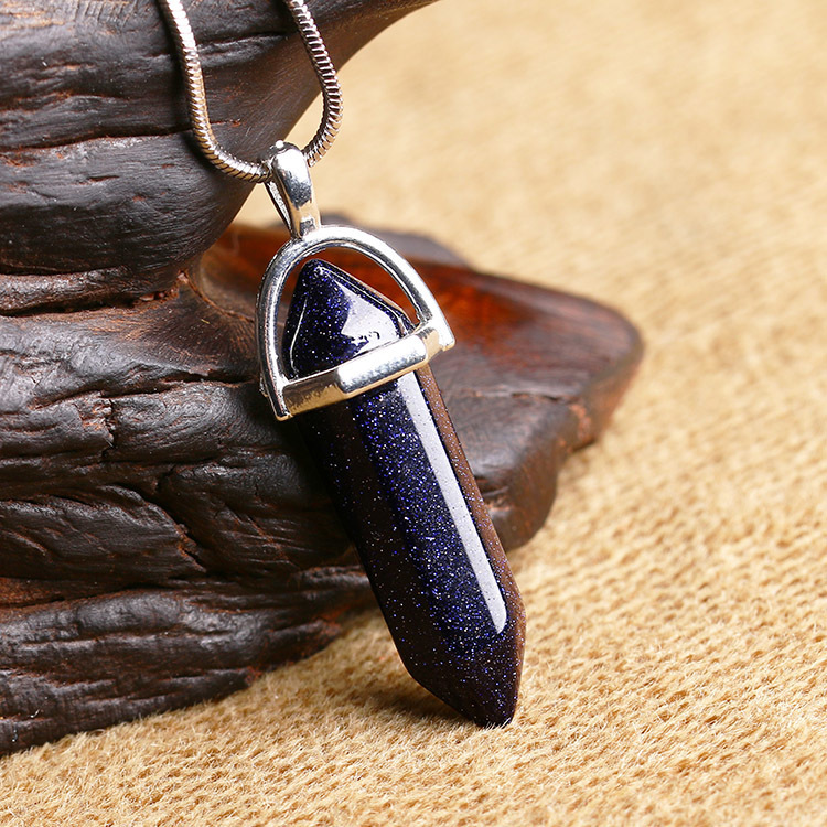 蓝砂石天然紫水晶粉水晶双尖灵摆吊坠蛋白石项链首饰品直销