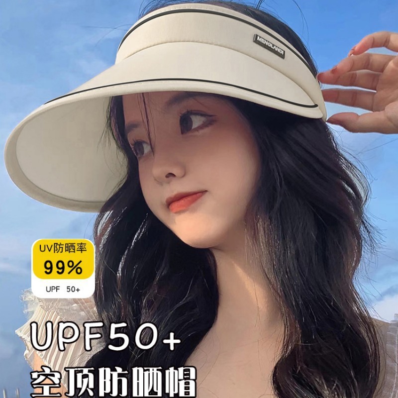 Summer Outdoor Riding UV-Proof Foldable Women's Topless Hat Large Brim PVC Sunshade Face-Looking Small Sun Protection Hat